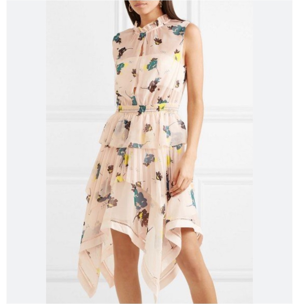 Self Portrait Chiffon Floral Asymmetrical Mini Keyhole Dress 2